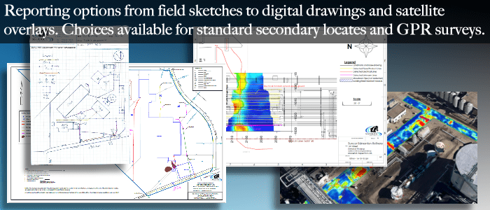 Maverick Inspection provides many utility locating reporting options ranging from sketches and field marks to CAD, GIS and satellite overlays.