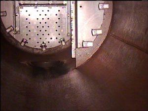 Pressure vessels, reactors, trays, video inspection, video camera, pipe camera inspection, fiberscope, borescope, videoprobe, video scope, reactor inspection, pressure vessel inspection, internal inspection using video inspection cameras, gas scrubbers, dehy towers demister pad, vane packing, alberta, Edmonton, Canada, Oil Sands, Fort McMurray