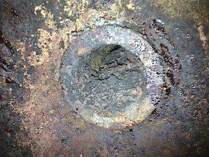 This image shows a fouled reactor screen. It was taken using an explosion-proof crawler and pan and tilt camera system.