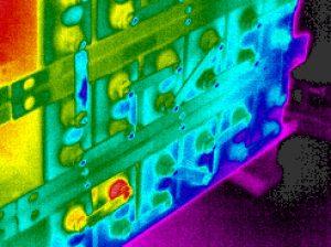When batteries are your first line of defense in the case of power loss, it is vital that they perform on demand. This image shows a failing cell on the lower left side (high temperature differential indicated in red). If a problem like this is left unattended, critical systems could be left without power